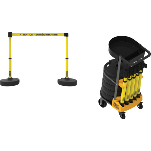 Plus Portable Barrier System Cart Package with Tray, 75' L, Metal/Plastic, Yellow Duraquip Inc