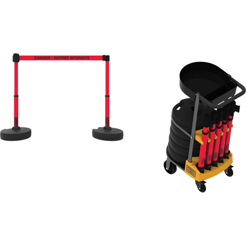 Plus Portable Barrier System Cart Package with Tray, 75' L, Metal/Plastic, Red Duraquip Inc