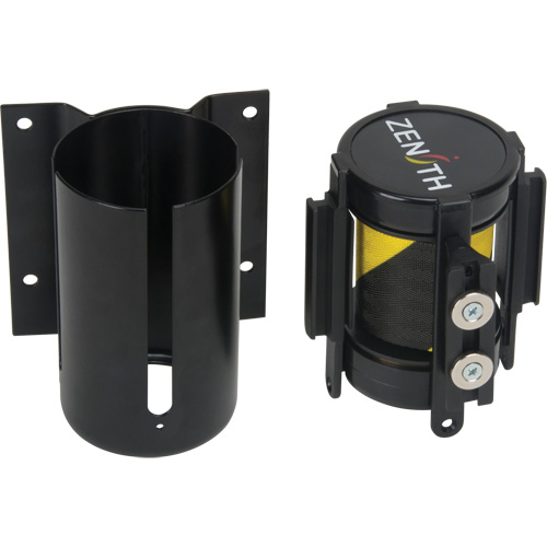 Barri&egrave;re &agrave; fixation murale avec ruban magn&eacute;tique, Acier, Fixation par vis, 7', Ruban Noir et jaune Duraquip Inc