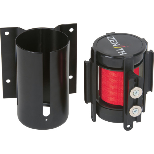 Barri&egrave;re &agrave; fixation murale avec ruban magn&eacute;tique, Acier, Fixation par vis, 7', Ruban Rouge Duraquip Inc