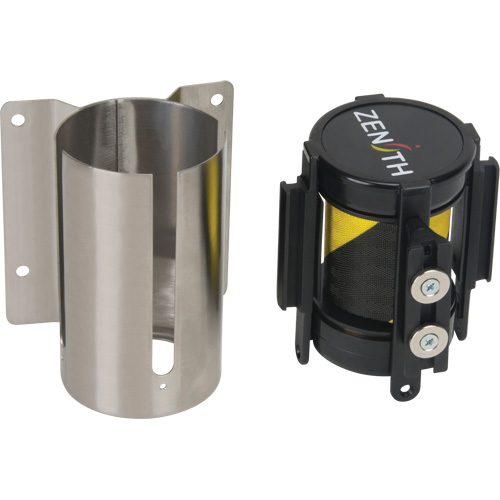 Wall Mount Barrier with Magnetic Tape, Steel, Screw Mount, 7', Black and Yellow Tape Duraquip Inc