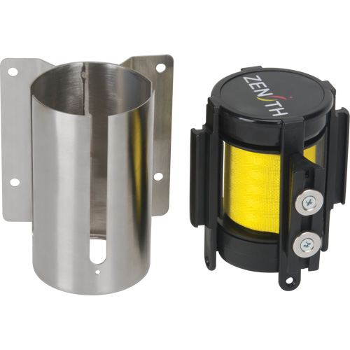 Wall Mount Barrier with Magnetic Tape, Steel, Screw Mount, 7', Yellow Tape Duraquip Inc