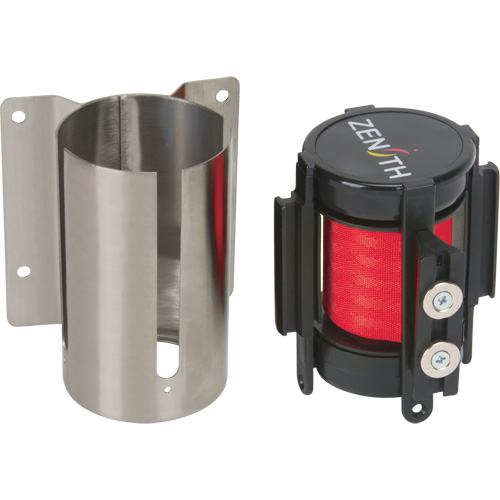 Barri&egrave;re &agrave; fixation murale avec ruban magn&eacute;tique, Acier, Fixation par vis, 7', Ruban Rouge Duraquip Inc