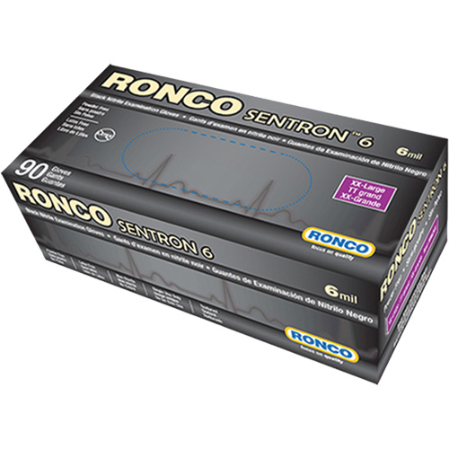 Sentron 6 Disposable Examination Gloves, 2X-Large, Nitrile, 6-mil, Powder-Free, Black, Class 2 Duraquip Inc