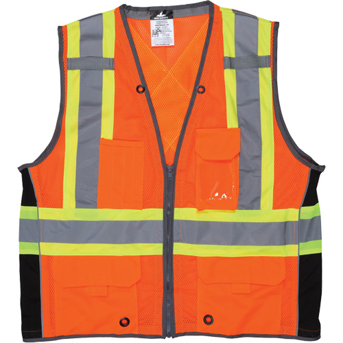 Surveyor Safety Vest, High Visibility Orange, Large, Polyester Duraquip Inc