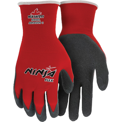 Ninja&reg; Flex Coated Gloves, Large, Rubber Latex Coating, 15 Gauge, Nylon Shell Duraquip Inc