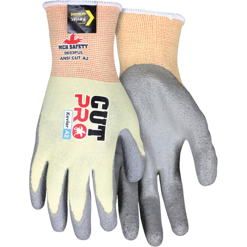 Gants enduits r&eacute;sistant &agrave; la coupe Cut Pro, Taille Moyen, Calibre 15, Rev&ecirc;tement Polyur&eacute;thane, Enveloppe en Kevlar, ASTM ANSI niveau A2 Duraquip Inc