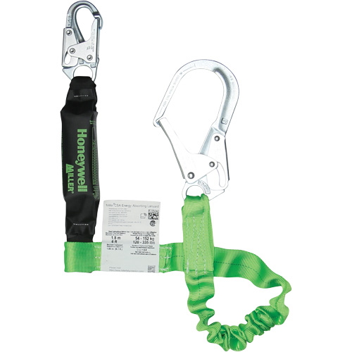 Miller&reg; StretchStop&reg; Shock-Absorbing Lanyard, 6', Scaffold Hook Center, Locking Snap Hook Leg Ends, Polyester Duraquip Inc