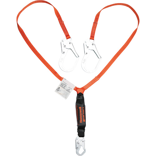 Titan Shock-Absorbing Lanyard, 6', Locking Rebar Hook Center, Locking Snap Hook Leg Ends, Polyester Duraquip Inc