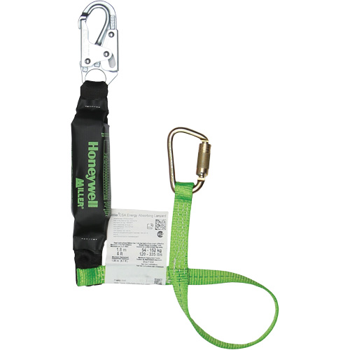 Miller&reg; HP Shock-Absorbing Lanyard, 4', Carabiner Center, Locking Snap Hook Leg Ends, Polyester Duraquip Inc