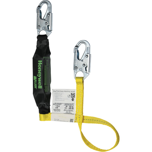 Miller&reg; HP Shock-Absorbing Lanyard, 4', Locking Snap Hook Center, Locking Snap Hook Leg Ends, Polyester Duraquip Inc