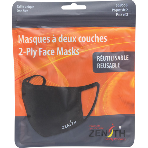 Masques r&eacute;utilisable &agrave; deux couches, Polyester, Noir Duraquip Inc