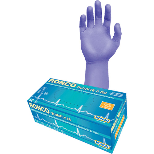 Blurite 6 EC Extended Cuff Examination Gloves, Small, Nitrile, 6-mil, Powder-Free, Purple, Class 2 Duraquip Inc