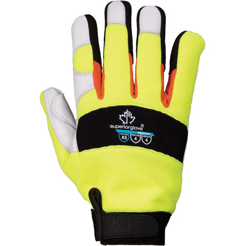 ClutchGear&reg; High-Visibility Mechanic's Gloves, Grain Goatskin Palm, Size Medium Duraquip Inc