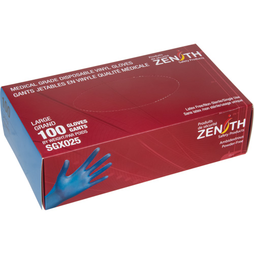 Medical-Grade Disposable Gloves, X-Large, Vinyl, 4.5-mil, Powder-Free, Blue, Class 2 Duraquip Inc