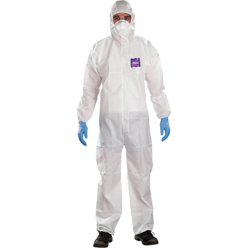 Combinaison 3 pi&egrave;ces avec capuchon AlphaTec Microchem r&eacute;sistant aux produits chimiques, 2T-Grand, Blanc Duraquip Inc
