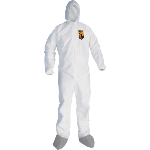 Combinaison de protection contre les liquides et les particules A45 KleenGuard avec sabot antid&eacute;rapant, Grand, Gris/Blanc, Micropore Duraquip Inc