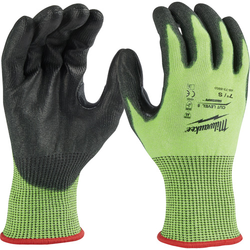 Gants &agrave; haute visibilit&eacute; enduits par trempage, Taille Petit, Calibre 15, Rev&ecirc;tement Polyur&eacute;thane, Enveloppe en Poly&eacute;thyl&egrave;ne, ASTM ANSI niveau A5 Duraquip Inc