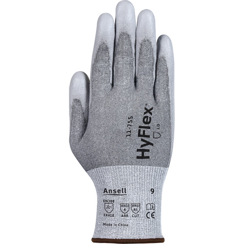 HyFlex&reg; 11-755 Cut Resistant Gloves, Size 6, 18 Gauge, Polyurethane Coated, Polyester/HPPE/Tungsten/Spandex Shell, ASTM ANSI Level A5/EN 388 Level E Duraquip Inc