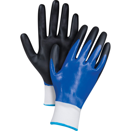 Black & Blue Coated Gloves, Medium, Foam Nitrile Coating, 15 Gauge, Nylon Shell Duraquip Inc
