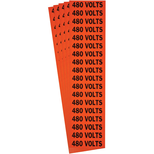"480 Volts" Conduit & Voltage Labels, 1/2" x 2-1/4", Cloth/Vinyl, English Duraquip Inc