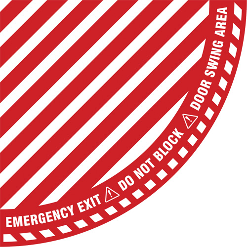 "Emergency Exit" Quarter Circle Swing Door Floor Sign, Adhesive, English with Pictogram Duraquip Inc