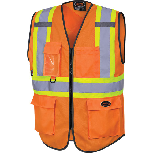 6958 Gilet de s&eacute;curit&eacute; &agrave; fermeture &eacute;clair avant, Orange haute visibilit&eacute;, Petit, Polyester Duraquip Inc
