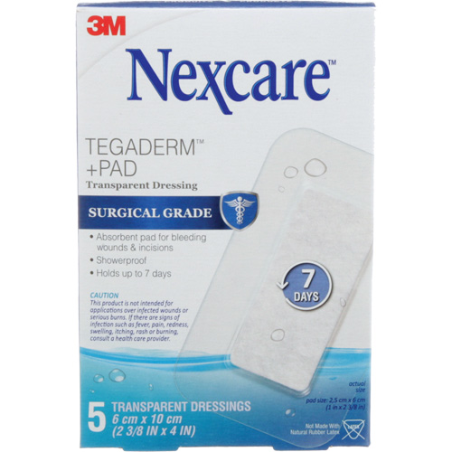 Nexcare Tegaderm + Pad Transparent Dressing, Rectangular/Square, 4", Plastic, Sterile Duraquip Inc