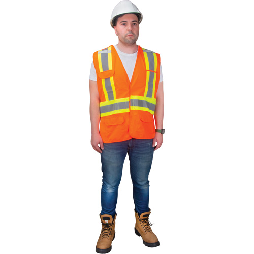 Veste d'arpenteur haute visibilit&eacute; conforme &agrave; la CSA, Orange haute visibilit&eacute;, Moyen, Polyester Duraquip Inc