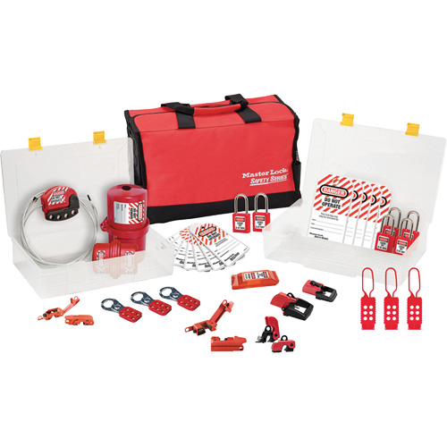 Trousse de cadenassage avec cadenas en thermoplastique de qualit&eacute; sup&eacute;rieure Zenex, Ensemble &eacute;lectrique, 27 composants compris Duraquip Inc