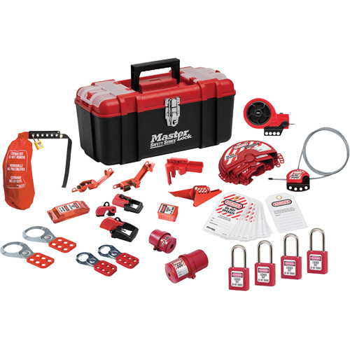 Trousse de cadenassage avec cadenas en thermoplastique de qualit&eacute; sup&eacute;rieure Zenex, Ensemble &eacute;lectrique/Vanne, 27 composants compris Duraquip Inc