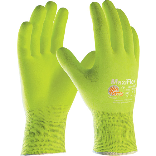 Gants sans coutures haute visibilit&eacute; ATG MaxiFlex Ultimate, Grand, R&ecirc;vetement Nitrile, Calibre 15, Enveloppe en Nylon/&eacute;lasthanne Duraquip Inc