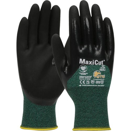 ATG MaxiCut&reg; Oil Cut-Resistant Gloves, Size Large, 15 Gauge, Nitrile Coated, Engineered Yarn Shell, ASTM ANSI Level A2/EN 388 Level 3/EN 388 Level B Duraquip Inc