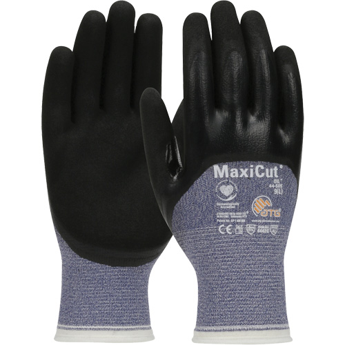 Gants r&eacute;sistants aux coupures dans un milieu de travail huileux ATG MaxiCut, Taille Grand, Calibre 15, Rev&ecirc;tement Nitrile, Enveloppe en Fil technique, ASTM ANSI niveau A3/EN 388 niveau 4/EN 388 niveau C Duraquip Inc