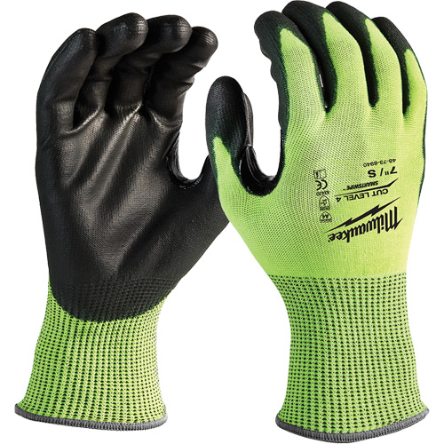 High-Visibility Cut-Resistant Gloves, Size Small, 13 Gauge, Nitrile/Polyurethane Coated, Polyethylene Shell, ANSI/ISEA 105 Level 4 Duraquip Inc