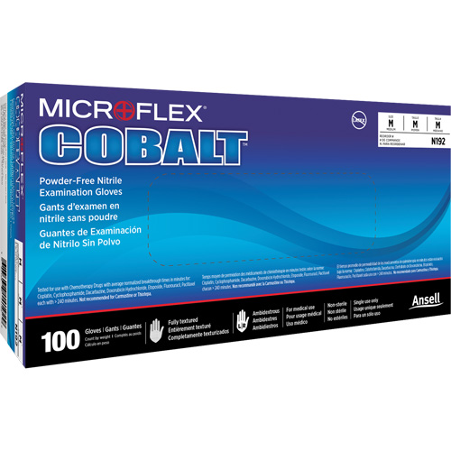 Gants d'examen d'usage multiple Microflex Cobalt N19, T-petit, Nitrile, 3,9 mils, Sans poudre, Bleu, Classe 2 Duraquip Inc