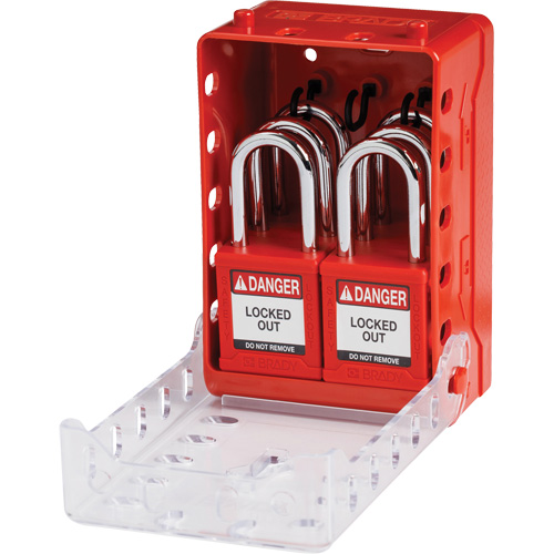 Ultra Compact Group Lockout Box with Nylon Safety Lockout Padlocks, Red Duraquip Inc