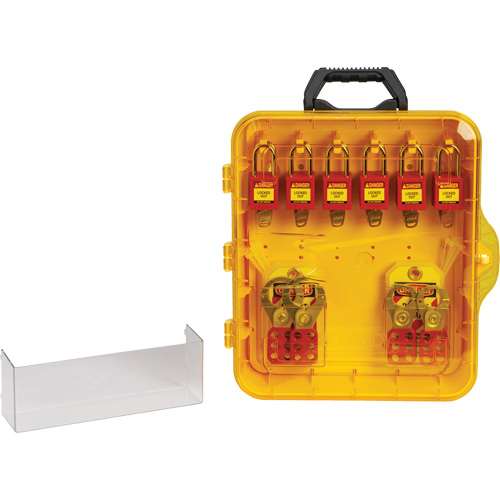 Station de cadenassage avec cadenas de s&eacute;curit&eacute; en nylon &agrave; cl&eacute; utilisant des cl&eacute;s identiques, Cadenas Plastique, Capacit&eacute; de 12, Cadenas Compris Duraquip Inc