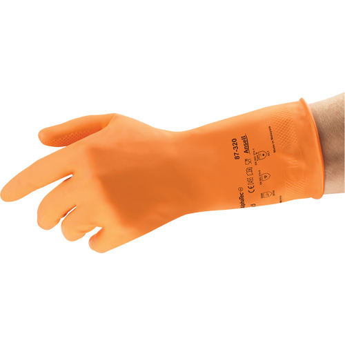 AlphaTec&reg; 87-320 Chemical-Resistant Gloves, Size 9.5, 11.8" L, Rubber Latex, Cotton/Flock-Lined Inner Lining, 17-mil Duraquip Inc