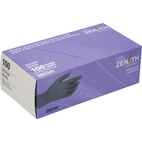 Medical Grade Disposable Gloves, Medium, Nitrile, 6-mil, Powder-Free, Black, Class 2 Duraquip Inc