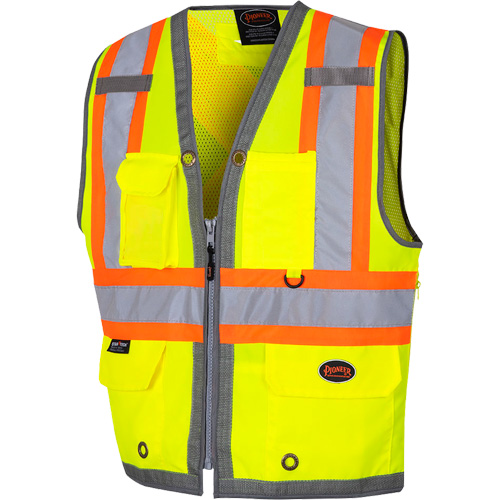 6673 Veste d'arpenteur au dos en maille avec fermeture &agrave; glissi&egrave;re, Jaune lime haute visibilit&eacute;, Petit, Polyester Duraquip Inc