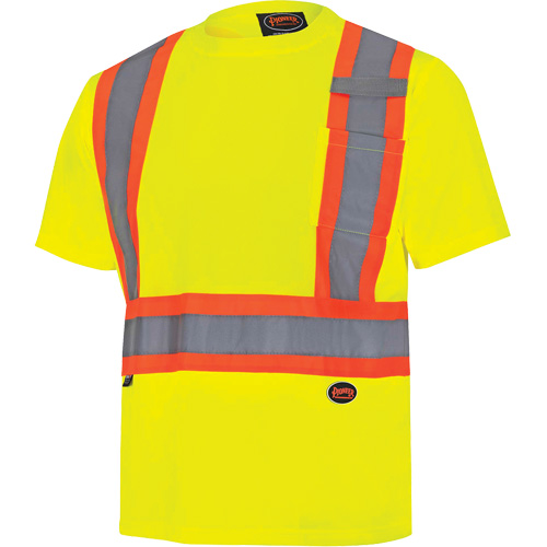 6991 Bird's-Eye Safety Shirt, Polyester, 3X-Large, High Visibility Lime-Yellow Duraquip Inc