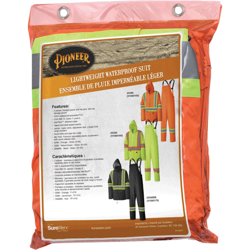 5598 Combinaison de pluie imperm&eacute;able et l&eacute;g&egrave;re, Polyester/PVC, Petit, Orange haute visibilit&eacute; Duraquip Inc