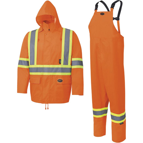5618 150D Rain Suit, Polyester/Polyurethane, Small, High Visibility Orange Duraquip Inc
