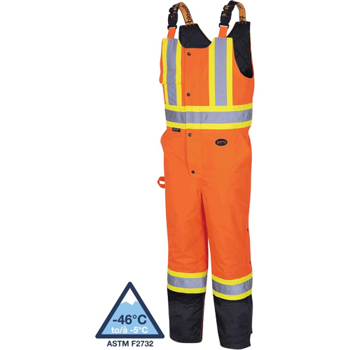 5040BB Waterproof Quilted Bib Pants, Polyester, X-Small, Black/High Visibility Orange Duraquip Inc