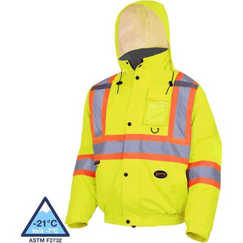 5033 Veste aviateur de s&eacute;curit&eacute; imperm&eacute;able et matelass&eacute;e pour l'hiver, Polyester, Jaune lime haute visibilit&eacute;, Petit Duraquip Inc