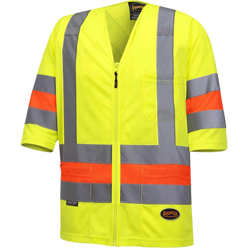 6019 Short-Sleeved Quebec Traffic Control Shirt, Polyester, X-Small, High Visibility Lime-Yellow Duraquip Inc