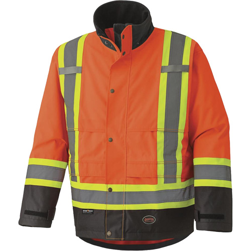 5400 Veste de s&eacute;curit&eacute; imperm&eacute;able 300D Trilobal antid&eacute;chirure, Polyester, Noir/Orange haute visibilit&eacute;, 2T-Grand Duraquip Inc