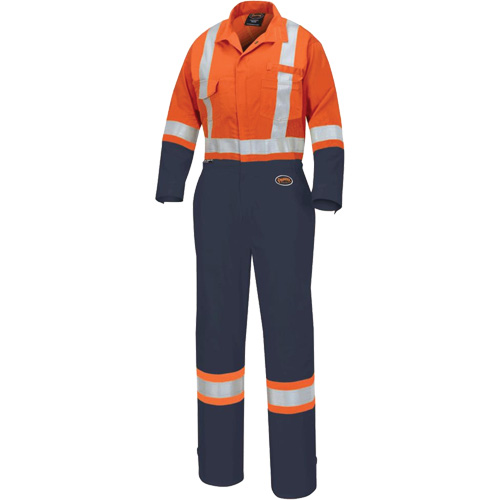 5514WBB Women's 2-Tone Safety Coveralls, X-Small, High Visibility Orange/Navy Blue Duraquip Inc