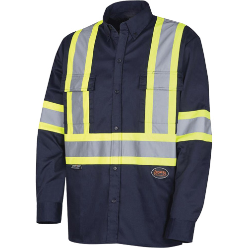4414 Button-Down Work Shirt, Poly-Cotton, Small, Navy Blue Duraquip Inc